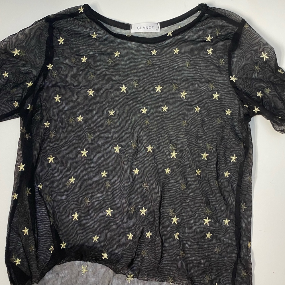 Black Mesh Embroidered Top by Glance